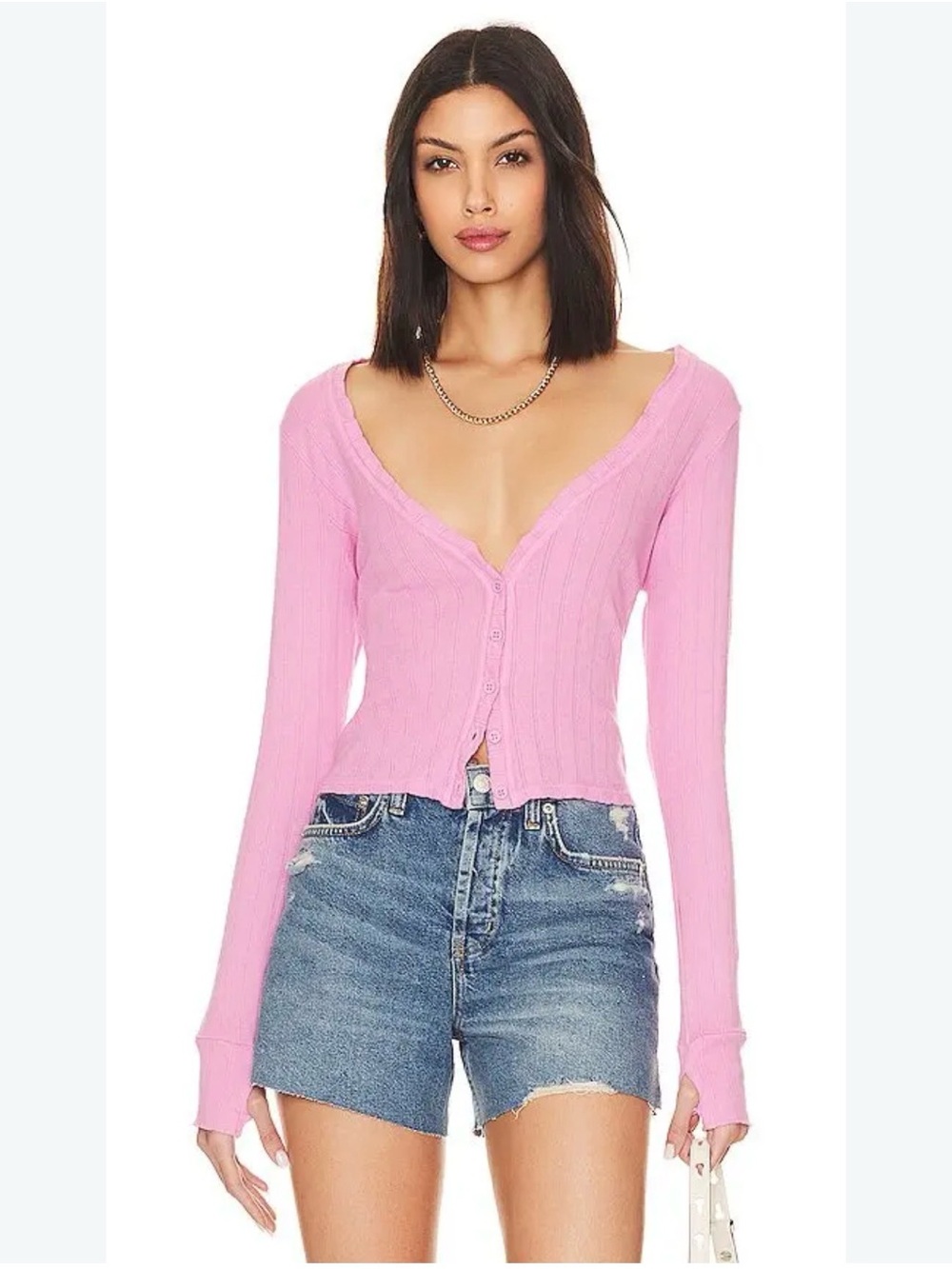 Michael Lauren Montecito Cropped Cardigan- Pink Medium